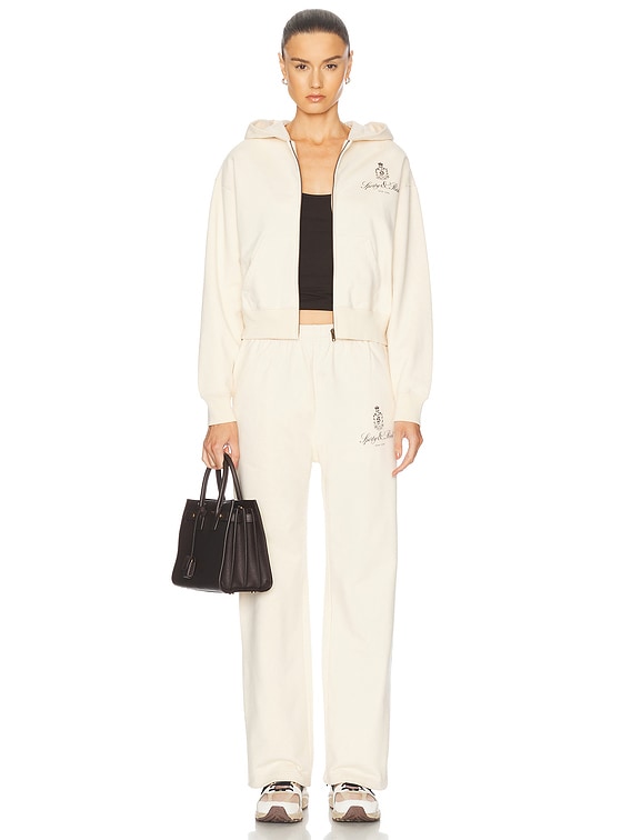 Sporty & Rich Vendome Cropped Zip Hoodie in Cream