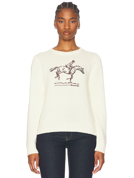 Sporty & Rich Horse Knitted Sweater in Cream | FWRD
