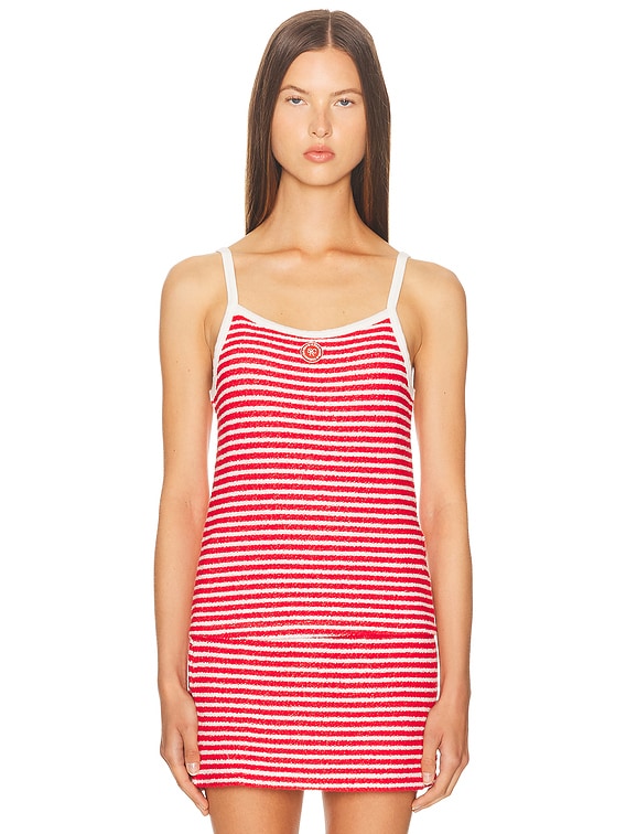 Serif Logo Striped Terry Tank Top