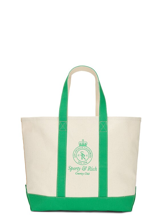 Sporty&Rich｜ (Crown Logo XL Tote Bag - Natural/Verde (B Sporty & Rich 袋於Natural & Verde | FWRD