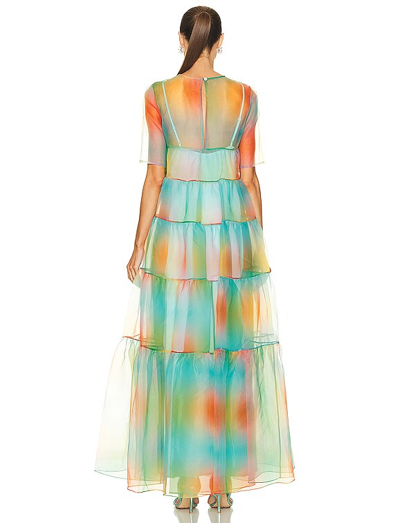 staud hyacinth organza dress STAUD Hyacinth Short-Sleeve Tiered Organza Maxi Dress