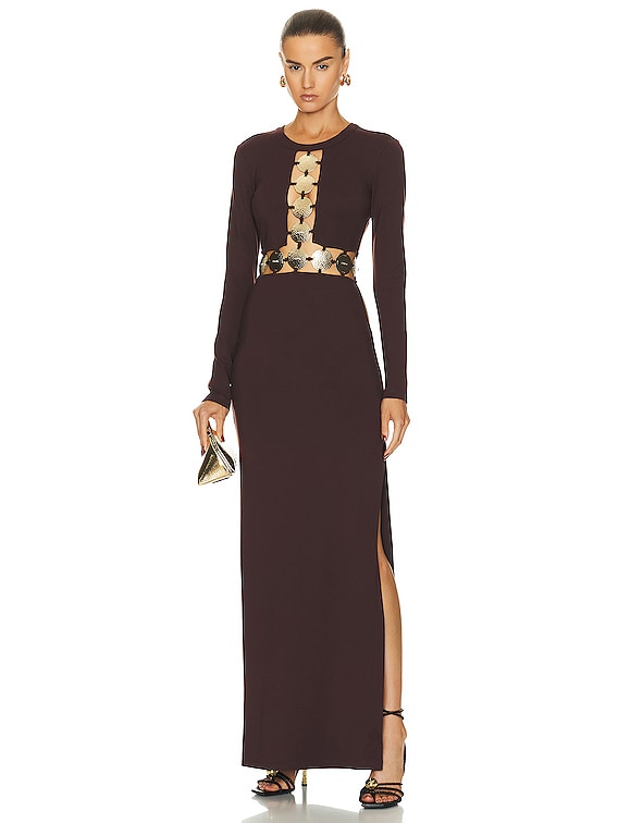 chinese dress ladies Chocolate Brown Satin Bandeau Arden Maxi Dress