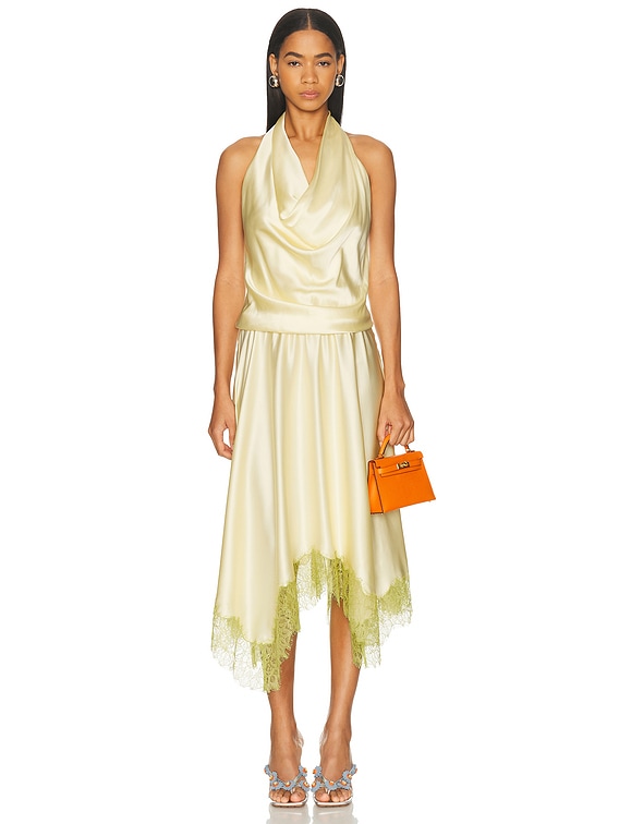 slim fit dress slacks STAUD ELIRA SILK DRESS KEY LIME SPROUT main image 0