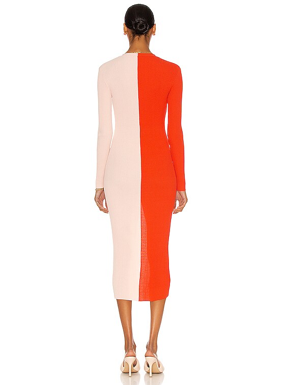 pink and orange sweater dress Staud Shoko Sweater Dress in Orange & Light Pink