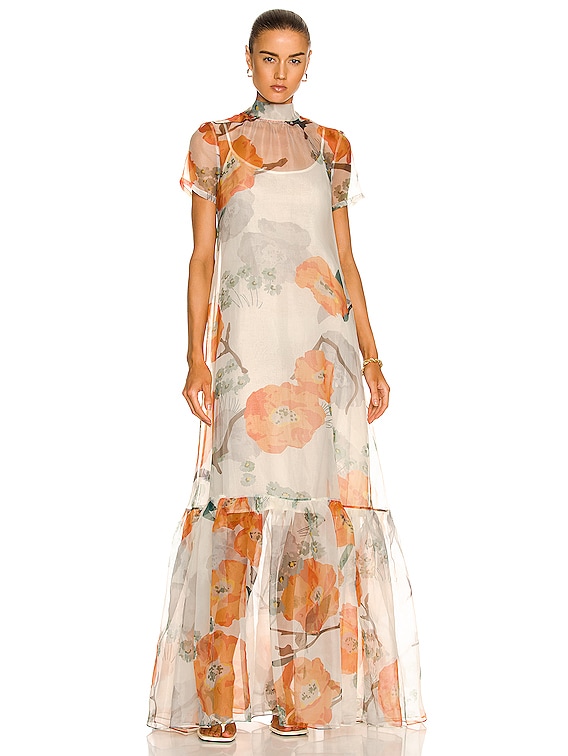 Staud Calluna Dress in California Poppy Ivory | FWRD