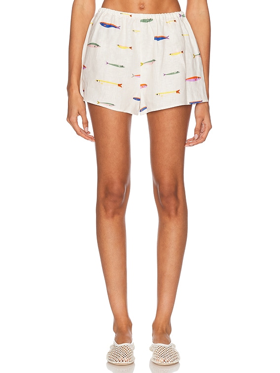 Staud Paddle Linen Short in Pop Sardines Ivory | FWRD