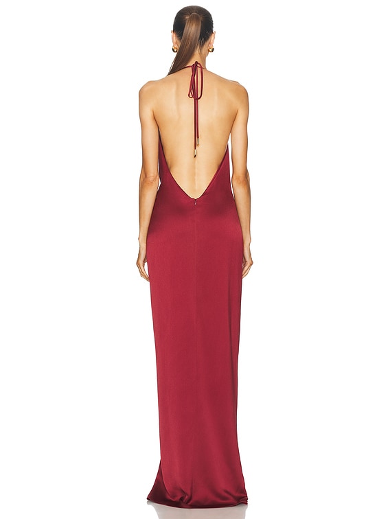 silvia tcherassi jazmin gathered satin maxi dress SILVIA TCHERASSI Jazmin Dress in Burgundy