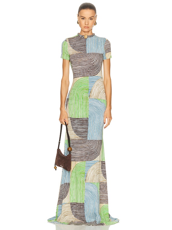 SILVIA TCHERASSI Yara Dress in Abstract Green Print | FWRD