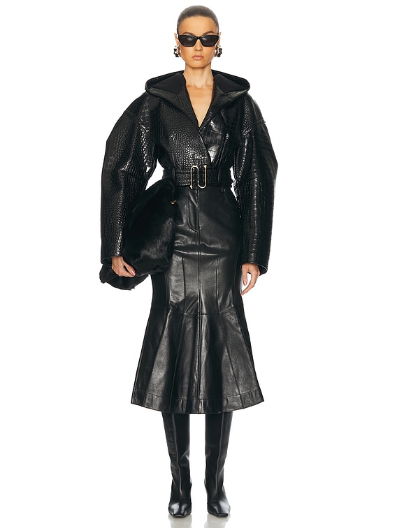 Sportmax Visby Short Coat in Black Crocodile | FWRD