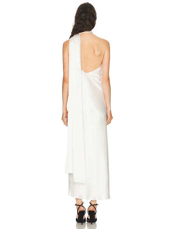 SEV Draped Scarf Neck Satin Dress in Ivory | FWRD
