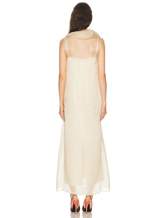 high neck organza dress Carina Short-Sleeve High-Neck Organza Midi Dress
