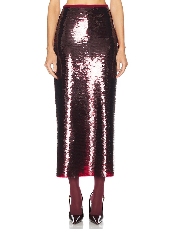 SEV Sequin Midi Skirt in Burgundy FWRD