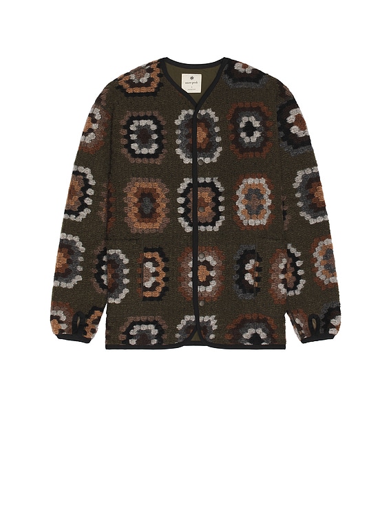 Snow Peak Wool Jacquard Cardigan in Olive | FWRD