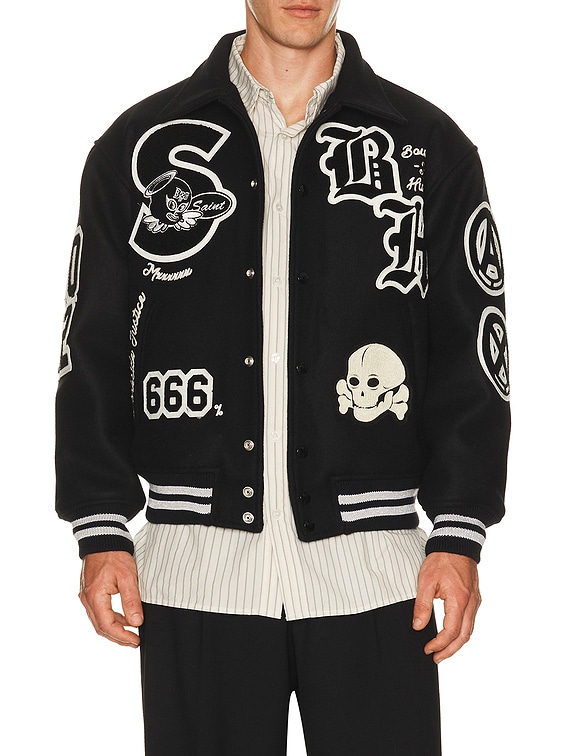 SAINT Mxxxxxx Snt Hunter x Bounty Hunter Varsity Jacket in Black