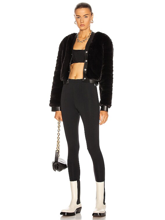 Alexander Wang Leather Trim Faux Fur Cardigan in Black | FWRD