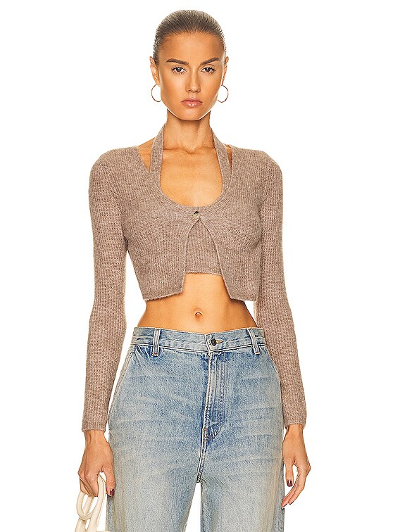 Alexander Wang Twinset Halter Cardigan in Dark Oatmeal