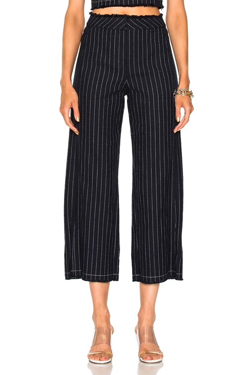 Alexander Wang Cotton Burlap High Waisted Cropped Pant in Navy