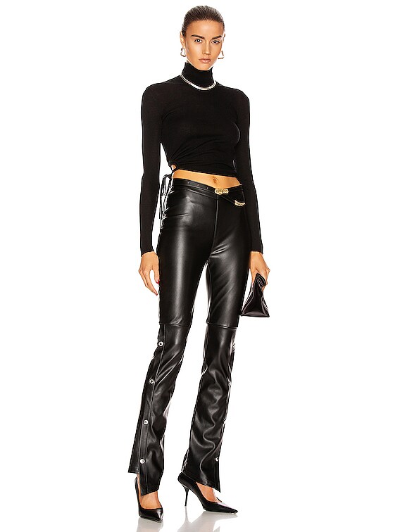 Alexander Wang Ruched Rib Long Sleeve Cropped Turtleneck Top in