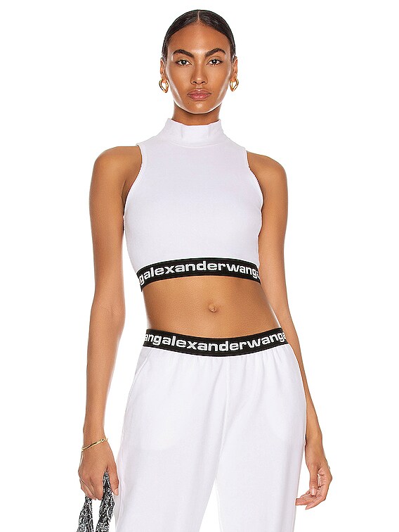 Alexander Wang Logo Mock Neck Sleeveless Top in Bright White Alexander Wang Logo Mock Neck Sleeveless Top in Bright White