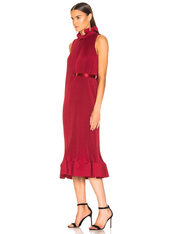 tibi red pleated dress