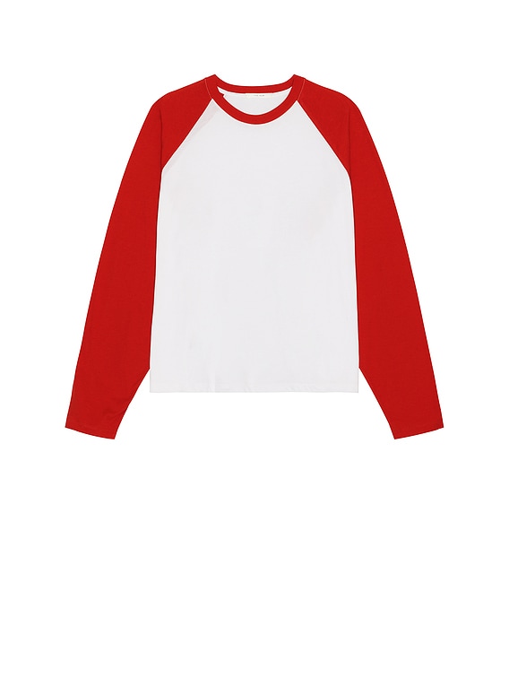 THE ROW レッド 長袖Tシャツ The Row Jameson Long Sleeve Tee in White & Tomato Red | FWRD
