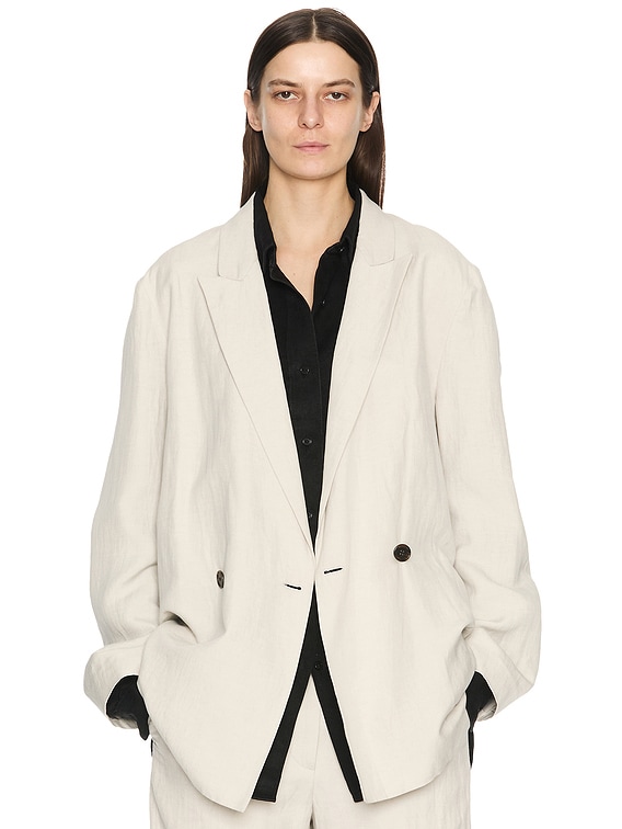 ノーカラージャケット THE ROW - deres Patricia / floating linen jacket The Row Nat Jacket in Pearl Grey | FWRD