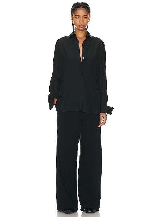 Bariem low-rise jersey wide-leg pants in black - The Row