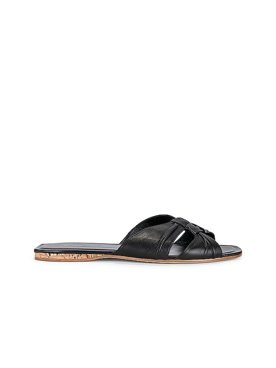 The Row Soft Knot Flat Sandal in Black & Cork | FWRD
