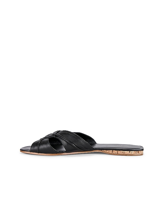 The Row Soft Knot Flat Sandal in Black & Cork | FWRD