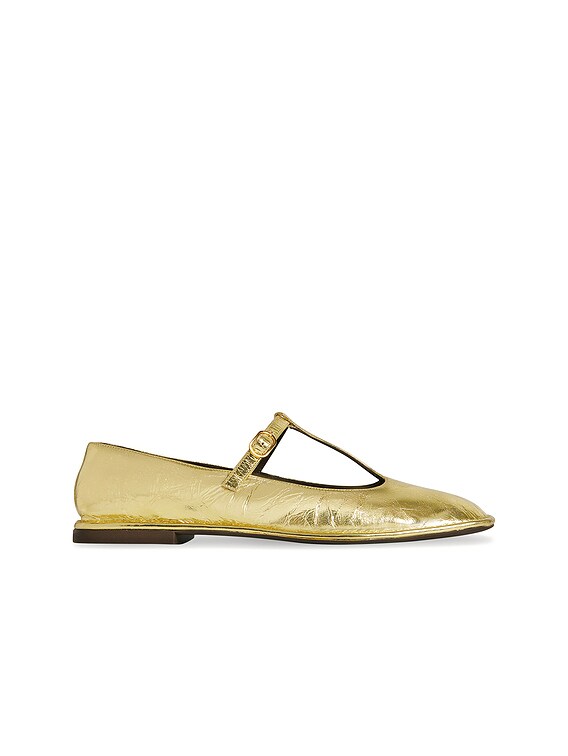 The Row Square T-strap Flat in Gold | FWRD