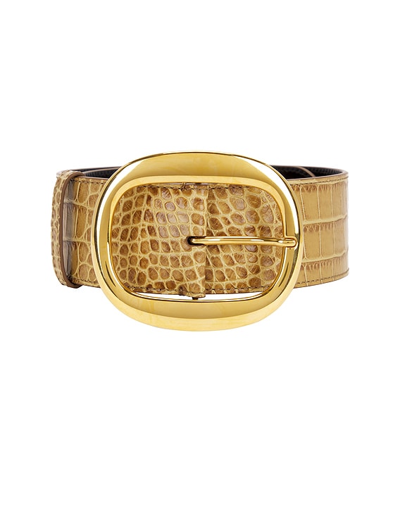 TOM FORD Ursula 50mm Stamped Croc Belt in Safari Beige | FWRD