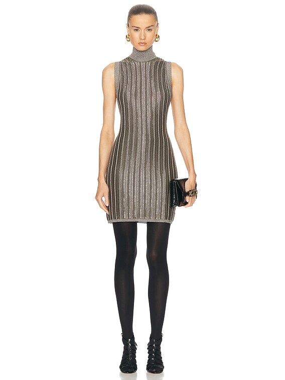 long sleeve black metallic dress Long Sleeve Collared Slinky Foil Dress – Mara Blak