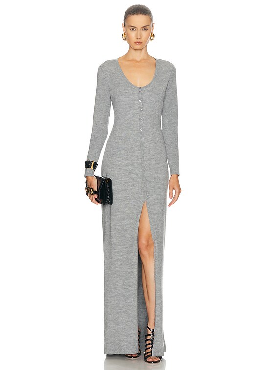 TOM FORD Henley Long Dress in Grey Melange | FWRD