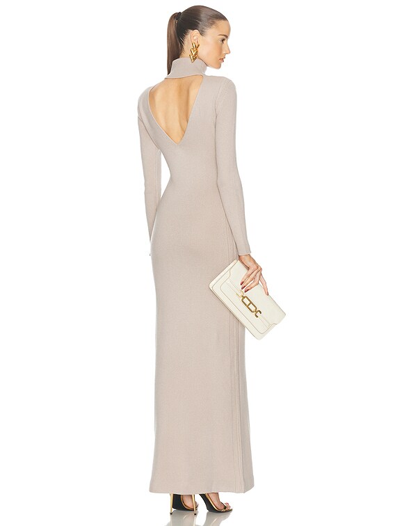 TOM FORD Cashmere Turtleneck Long Dress in Pale Camel