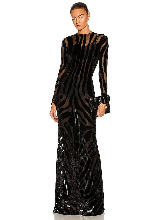 TOM FORD Zebra Jacquard Gown in Black | FWRD