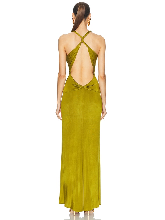 TOM FORD V Neck Evening Dress in Vivid Chartreuse | FWRD