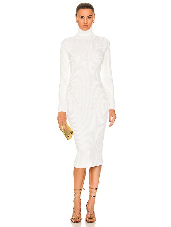 TOM FORD Ribbed Turtleneck Midi Dress in Chalk | FWRD