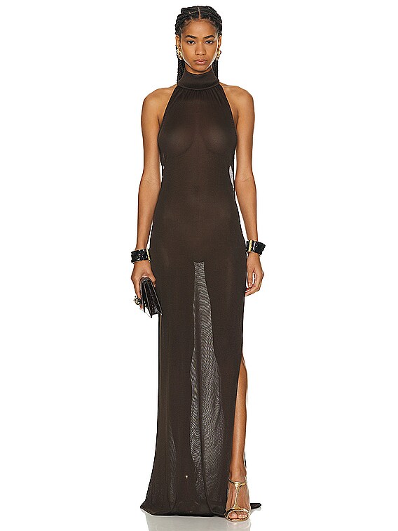 TOM FORD Jersey Halterneck Dress in Chocolate Brown | FWRD