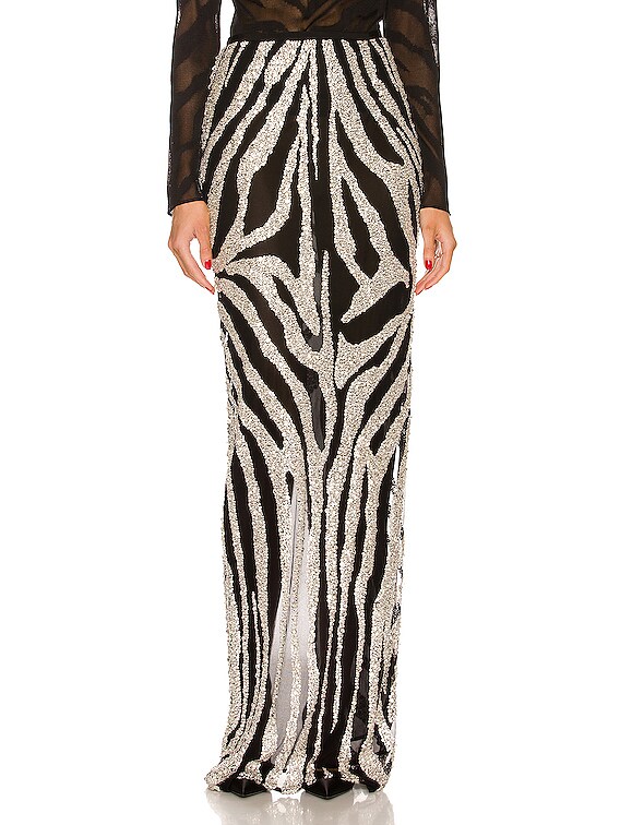 TOM FORD Crystal Zebra Embroidered Skirt in Black & Silver | FWRD