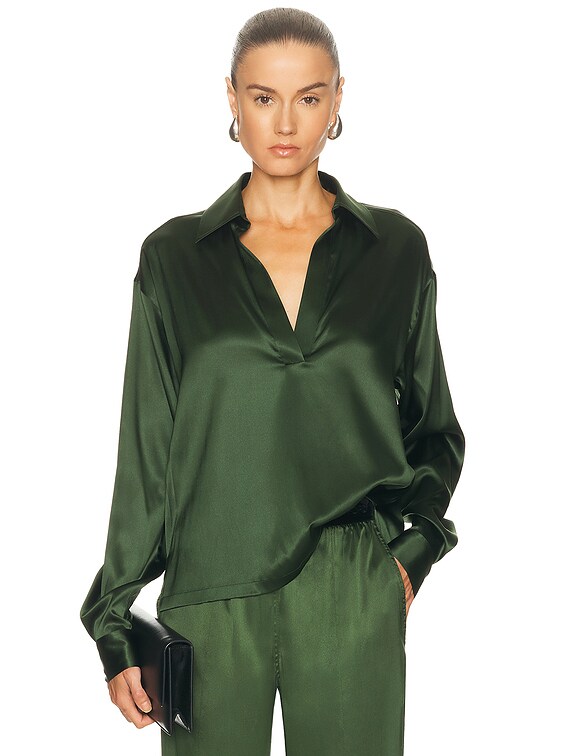 TOM FORD Satin Polo Top in Moss Green | FWRD