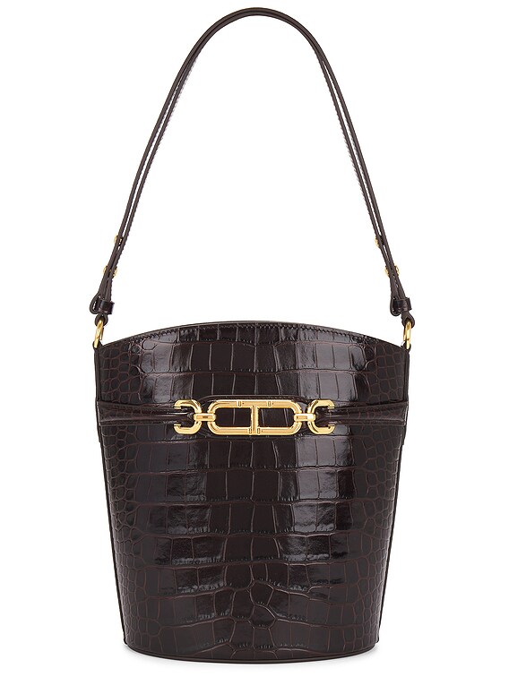 TOM FORD Stamped Croc Medium Bucket Bag in Espresso | FWRD