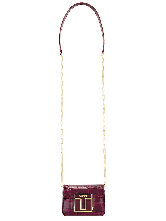 TOM FORD 001 Shiny Stamped Croc Chain Micro Bag in Cranberry | FWRD