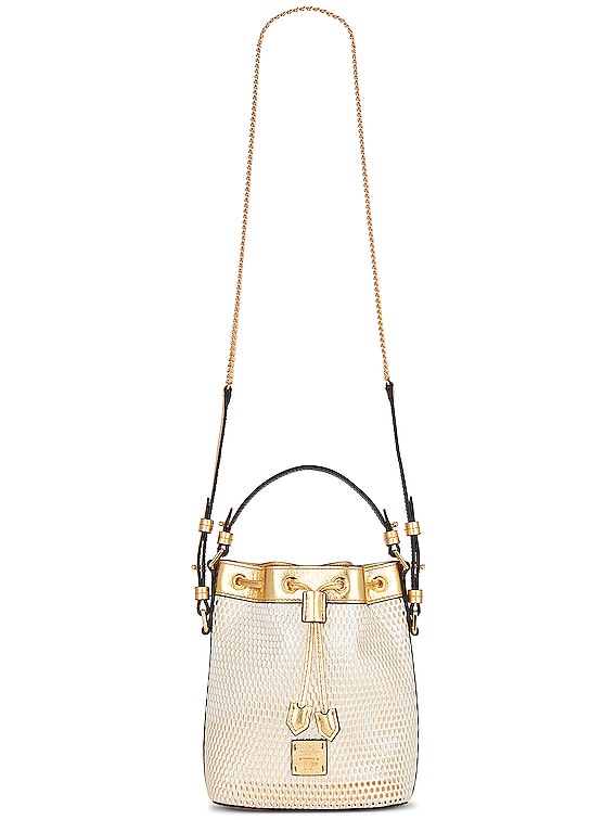 Tom Ford MESH AND LEATHER DISCO SMALL BUCKET ON CHAIN