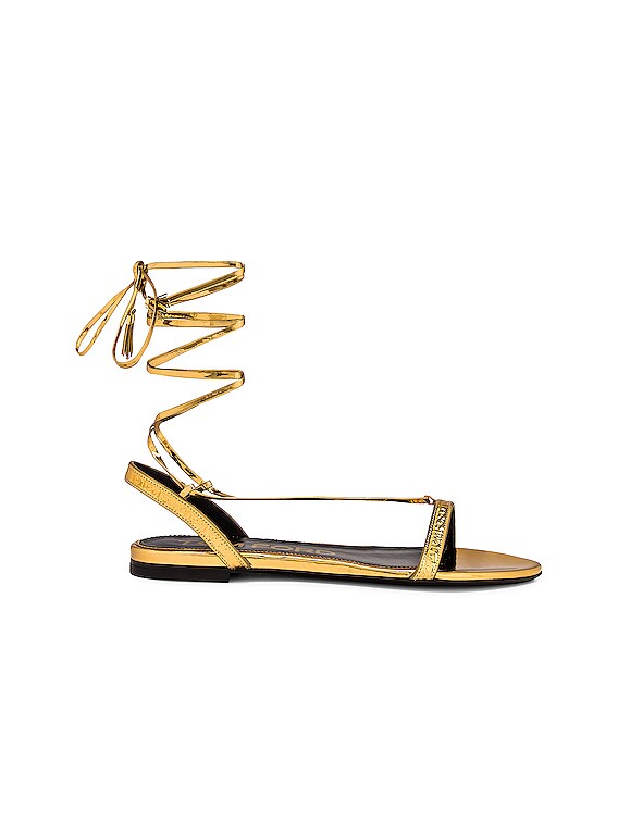 TOM FORD Mirror Ankle Wrap Flat Sandal in Gold | FWRD