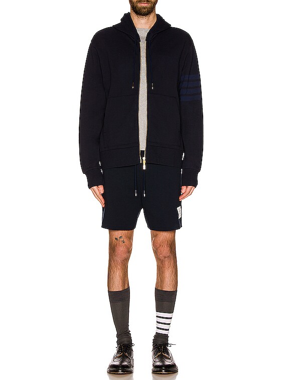 Thom Browne Relaxed Fit Zip Up Hoodie in Navy | FWRD