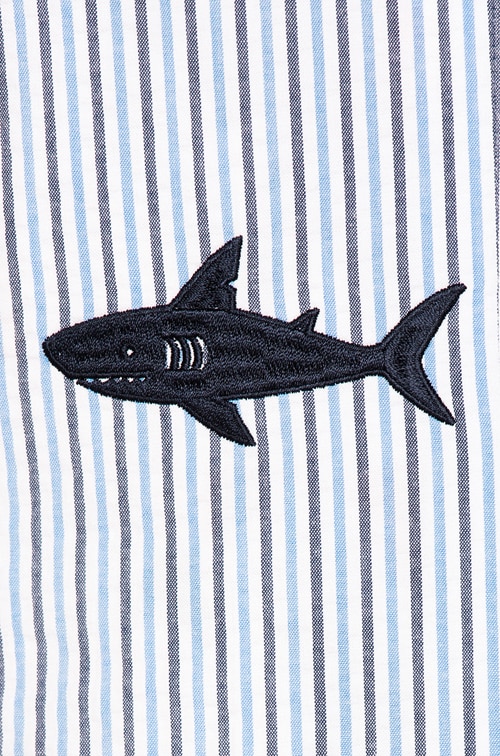 Thom Browne Seersucker Shark Embroidery Blazer in Blue | FWRD