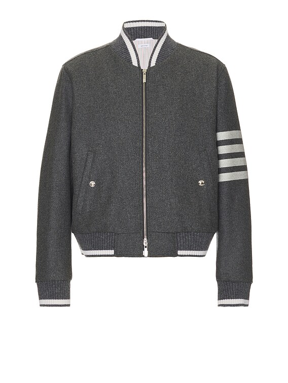 Thom Browne 4 Bar Knit Rib Blouson Jacket in MED GREY | FWRD