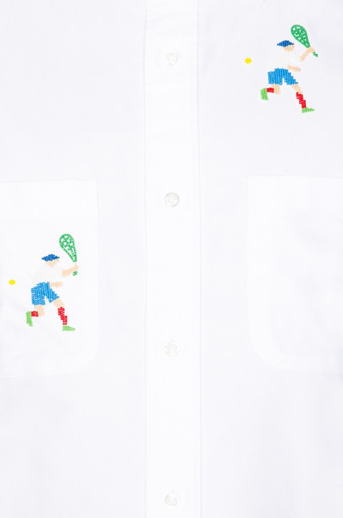 Thom Browne Tennis Embroidered Cuban Shirt in White | FWRD