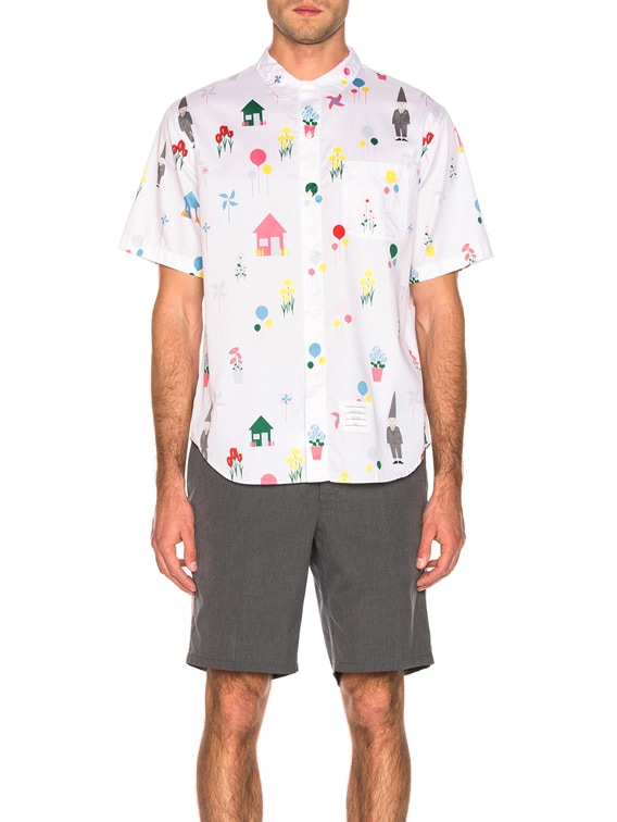 Thom Browne Button Down Gnome Print Polo in White | FWRD