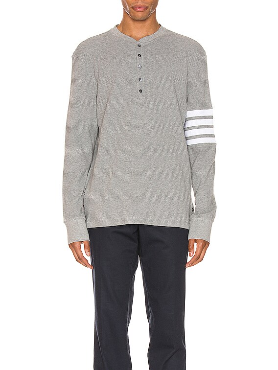 Thom Browne 4 Bar Long Sleeve Henley in Medium Grey | FWRD